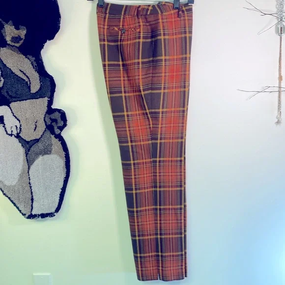 Vintage Cutti Wool Blend Plaid Pants- Brown, Orange, & Yellow Partially Lined. - Picture 5 of 16